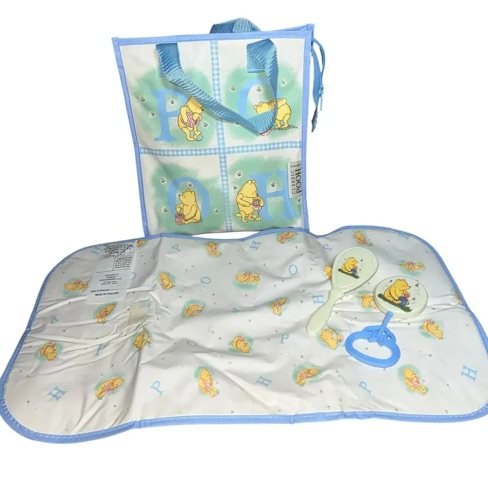 Disney's Classic Winnie the Pooh Mini Diaper Bag rattle, brush Accessories blue